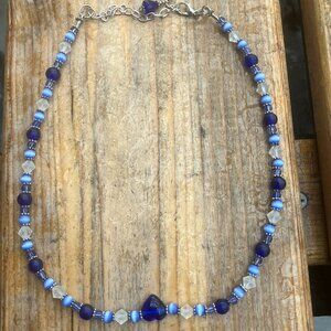 ✨ Stunning Cobalt & Cat-Eye Beaded Heart Necklace ✨